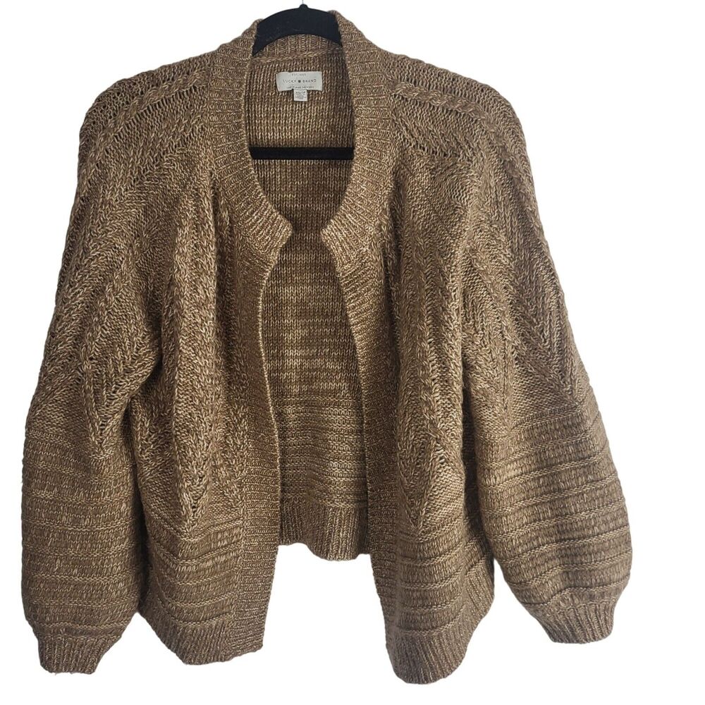 Lucky Brand Open Front Sweater XS Womens‎ Long Sleeve Brown Chunky Knit Top